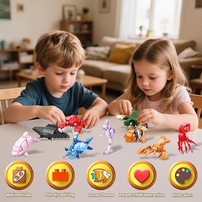 9 Packs Ocean Animals Building SetsParty Favors for Kids Goodie BagsSea Animals Mini Building Blocks for Birthday Party GiftGoodie Bags PrizeCake Topper