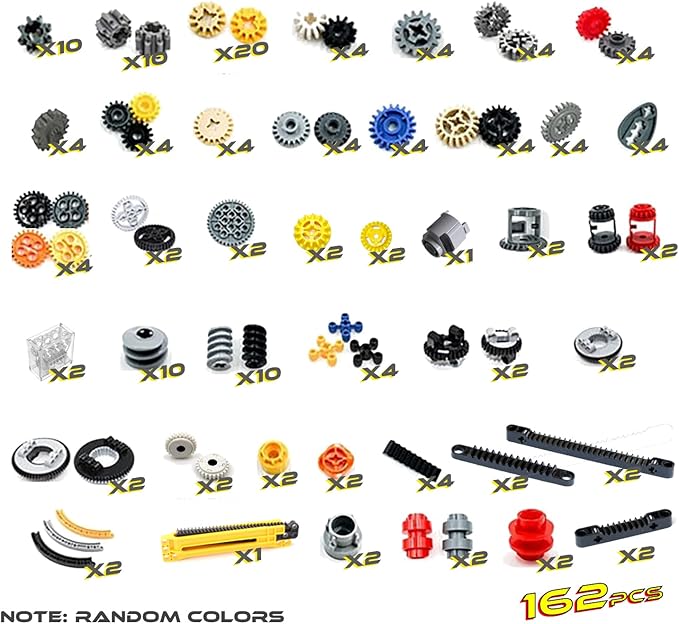 Technic-Parts Compatible with Lego - Gear Cam Wheel Car Building Blocks MOC Set 162PCS