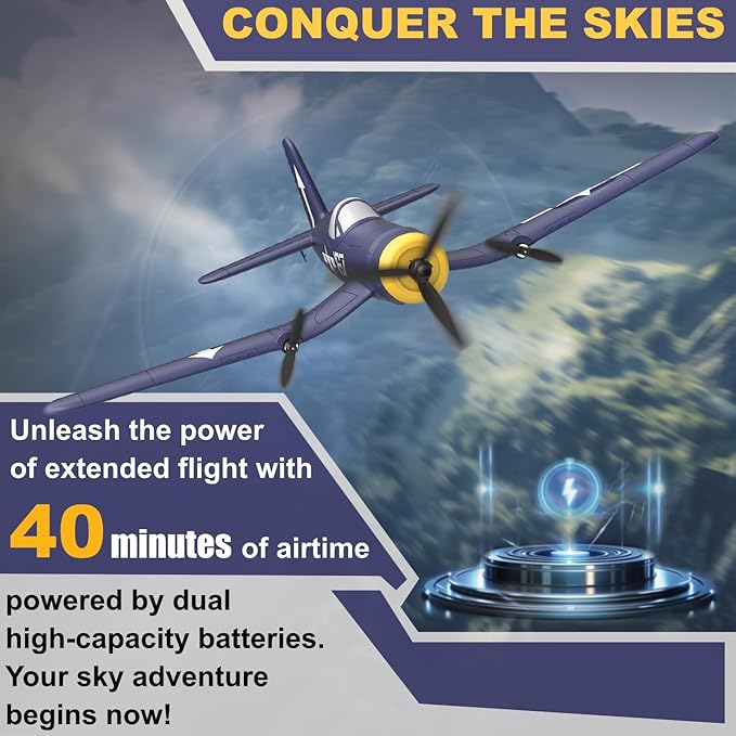 RC Plane F4U Remote Control Airplane 2.4GHz 3 Channel Fighter with 6 Axis Gyro Stabilizer Easy to Fly for Adults Beginners