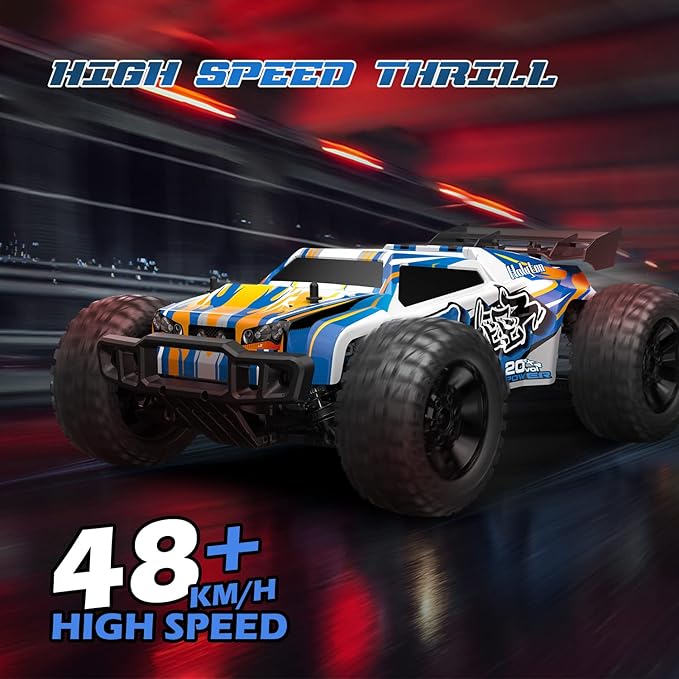 Holyton 1:10 Large High Speed Remote Control Car with LED Shell Lights 48+ KM/H 4WD Offroad Monster Truck for Adults &amp Kids Hobby RC Truck Vehicle 2 Battery Crawler Toy Gift for Boy
