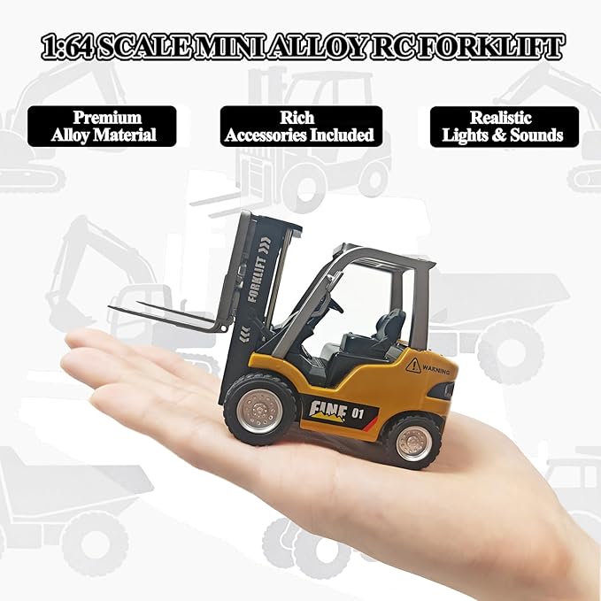 1/64 Scale RC Forklift Crane 2.4GHz Metal RC Truck 2-in-1 Construction Vehicle with Hook &amp Metal Forks Dual Speed APP Control Construction Vehicle Hobby Toy for Adults and Kids