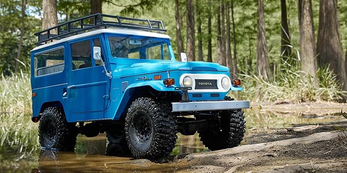 EAZYRC X FMS 1/10 Toyota Land Cruiser FJ40 RS with Licensed RC Truck Blue All Terrain Waterproof 4WD 35T 550 Motor RC Crawler for Adult2.4Ghz Remote Control No Battery