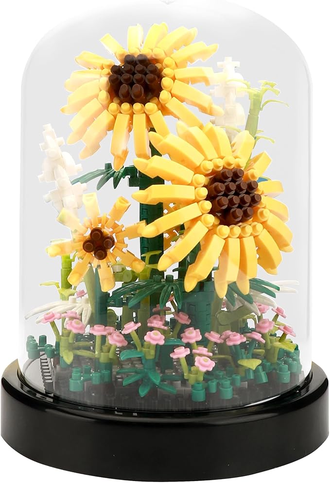 Sunflower DIY Building Blocks Kit - 545 PCS Botanical Flower Bouquet Micro Bricks for Adults and Ages 14+ Creative STEM Gift Home &amp Office Decor with Dust Cover