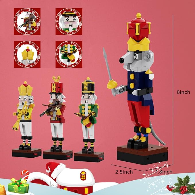 Christmas Nutcracker Building Kit - Xmas King and Soldier Set a 4-in-1 for Teenagers as Puzzle Toys Compatible with Lego for Desktop Ornament Model (697 Pcs)
