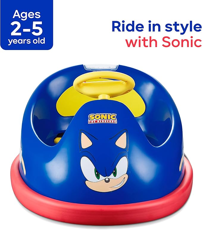 Sonic The Hedgehog Bumper Car for Kids 2 Speed Electric Vehicle Toddler Bumper Car with Remote Control and 360 Degree Turning 6V Motor LED Lights Gifts for Toddlers Large