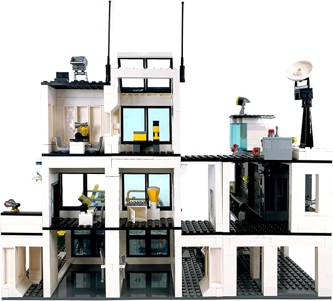 General Jim's Police Station and Jail Building Blocks Set - Multi-Level City Set with Police Vehicles Guard Lookout and Command Center - Compatible with Major Brick Building Brands