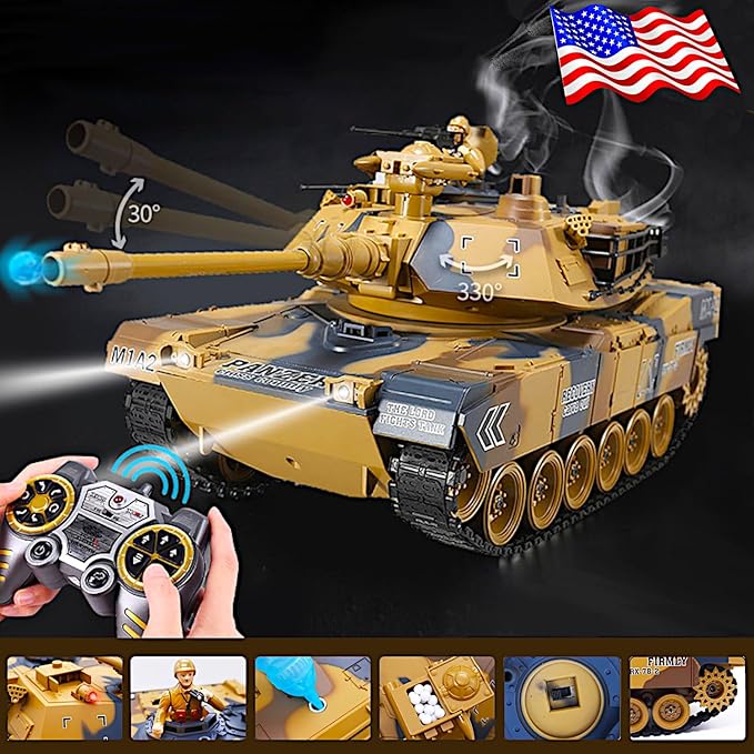 M1A2 Abrams US Army Tank 1/18 RTR RC Armored Fighting Vehicle Airsoft BB Battle Water Bomb Shot Smoke Sound Light Recoil 2.4Ghz Vibration Controller Modern Military Model MBT Panzer Collection