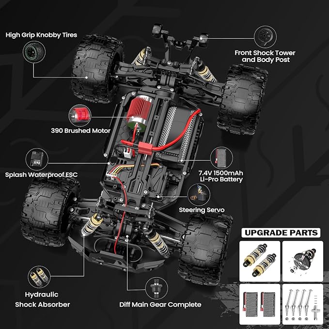 1:14 Scale RC Cars for Adults 40+KPH High Speed Remote Control Car RC Truggy 4x4 Off-Road Remote Control Truck All Terrain Waterproof Electric Car for Snow Sand Beach with 2 x 2S Batteries