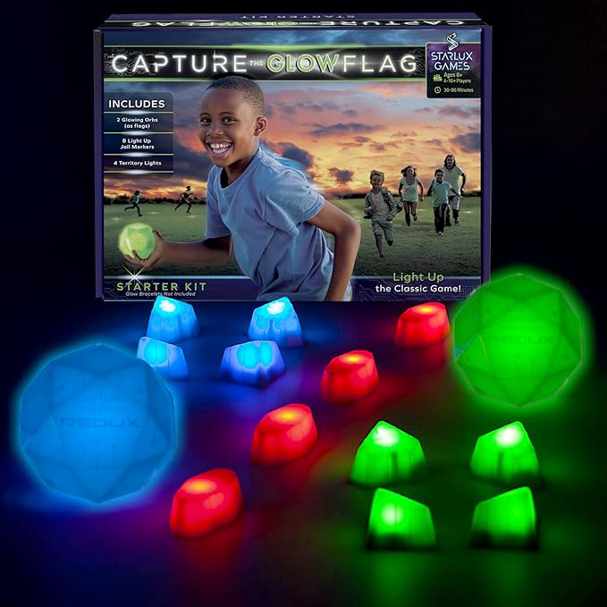 Glow in The Dark Capture The Flag Game - Starter Set | Ages 8+ | Glow in The Dark Outdoor Toys | Outdoor Games for Kids 8-12+ | Flag Football Gifts &amp Boys Birthday Gifts | Glowing Excitement!