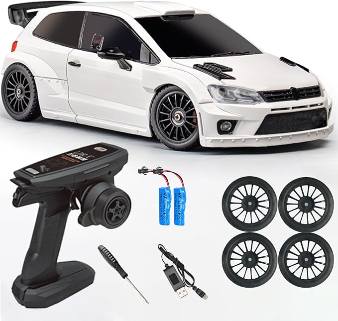LD2801 Mini RC Drift Car 1/28 Scale RTR Remote Control 4WD Racing Cars with 4PCS Drift Tires and LED Searchlight for Hobby Gift (White)