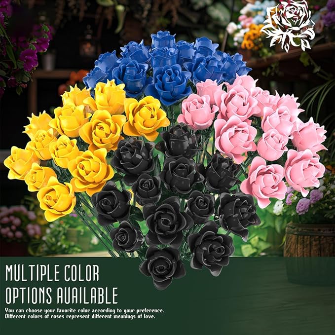 39094 Dark Rose Building Blocks Flower Set 585 Pieces of Floral and Plant Series Block Sets Adult Creative Enthusiast Model Gifts and Unique Collectibles Can be Used for Room Decoration