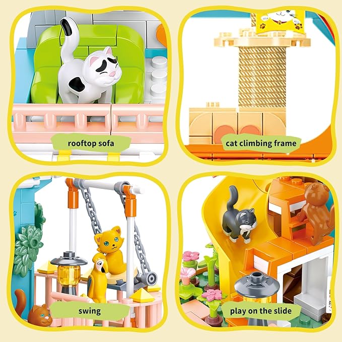 QLT QIAOLETONG Cute Cat House Toy Building Set for Adult Compatible with Lego Friend 521 PCS Friendship House Building Blocks Kit with Animals Ideas Birthday Gift for Teen Boys
