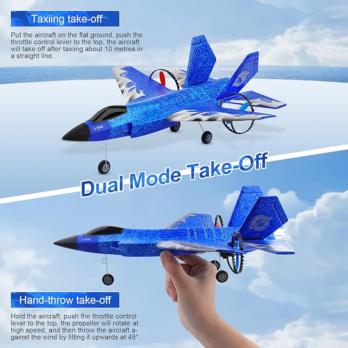 RC Plane 2CH RC Airplane Toys HW39 Fighter 2.4GHz Remote Control Plane RTF for Beginner Kids and Adults F35 Aeroplane with Night Lights USB Charging (Blue)