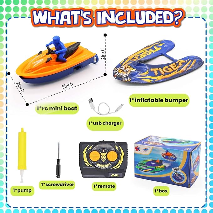 Remote Control Boat for Kids with Inflatable Bumper Rechargeable Battery USB Charge rc Boat for Pool Kids 8-12 Years Birthday Gift Summer Water Toy Blue