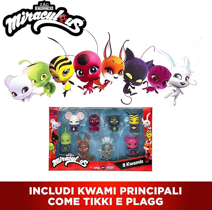 Bandai - Miraculous Tikki Plagg Trixx Wayzz Pollen Nooroo Fluff and Duusu 8 Kwamis Pack - Mini Figure Collection-P50532 P50532 Multi-Colour