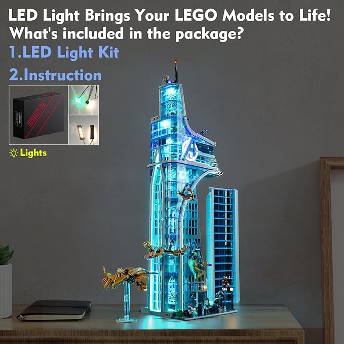 LED Light Kit Compatible with Lego Avengers Tower 76269 DIY Creative Lighting Set Accessories Compatible with Lego 76269 Building Set (Lights Only No Models)