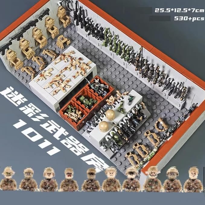ELEFOCUS WW2 Military Base Building Blocks Set – 520 PCS Army Weapons Pack with SWAT Gear Miniguns Custom Guns and 10 Soldier Figures – Kids Army Playset Compatible with Major Brands