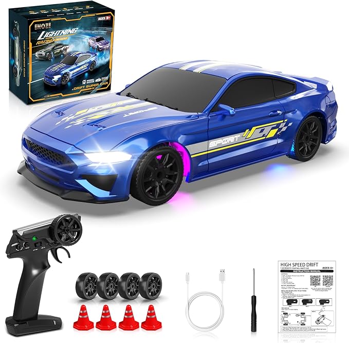 1/43 RC Drift Car Mini Drifting RC Car with Gyro 2.4GHz Full Proportional Drift Cars 4WD RTR Remote Control Cars with Colorful Lights High Speed Fast Racing Vehicle Gift for Kids Boys Adults