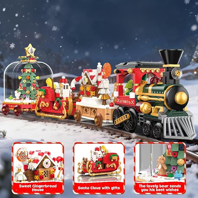 Christmas Train Building Blocks Set Trian Model Building Toy Collectible Holiday Block Sets for Boys &amp Girls Home Decor for Adult Boys Girls Kids Aged 8+(1041 PCS)