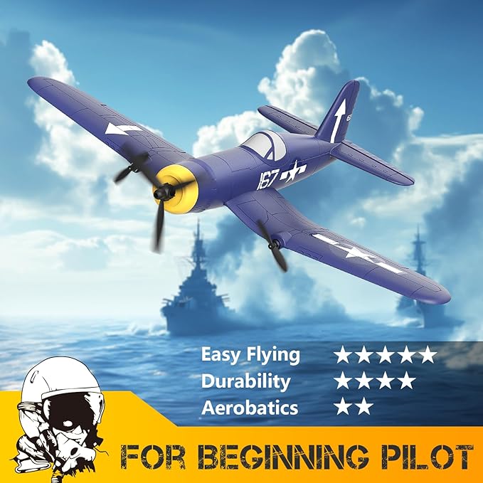 HAWK'S WORK 3 Channel RC Plane F4U Corsair Remote Control Warbird Ready to Fly 2.4GHz 6-axis Gyro Stabilizer Easy to Fly for Kids &amp Beginners