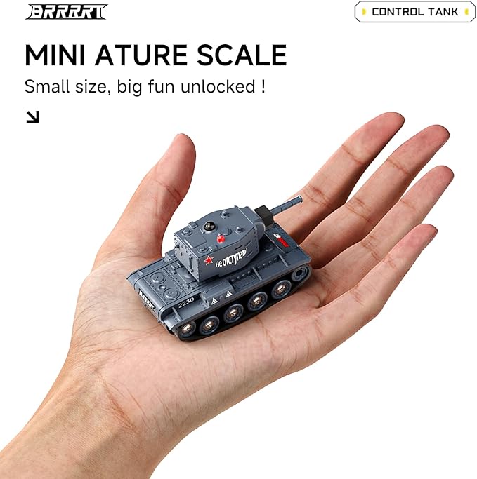 BRRRRT1/64 Remote Control Military Vehicles with Infrared ShootMini RC Tank with 330° Rotating Turret and Sound &amp Lighting RC Tank That Shoots Toy for Kids 8+ Gray