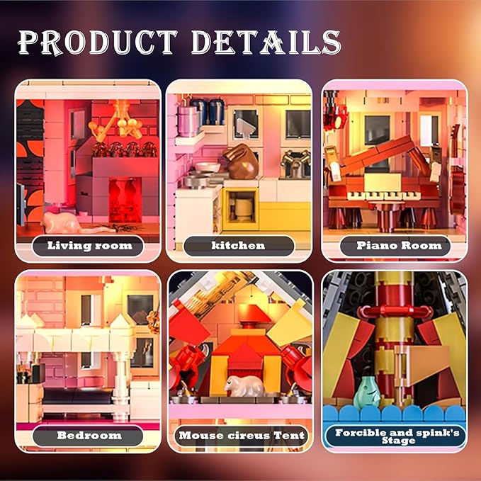 Pink Palace Apartment Building Set with Lights 1349PCS Halloween Haunted House Blocks Compatible with Lego Christmas Birthday Gifts for Kids &amp Collectors Aged 8+