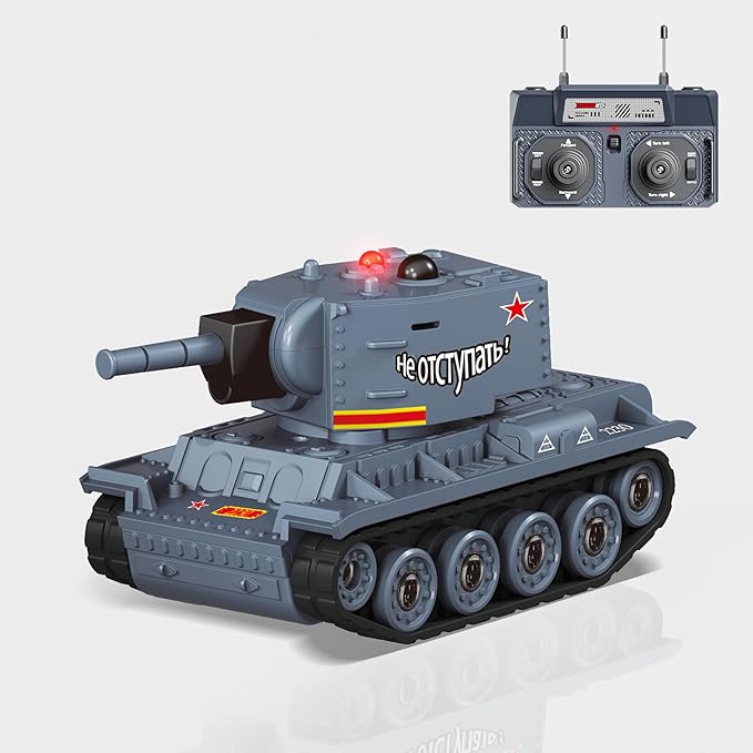 BRRRRT1/64 Remote Control Military Vehicles with Infrared ShootMini RC Tank with 330° Rotating Turret and Sound &amp Lighting RC Tank That Shoots Toy for Kids 8+ Gray