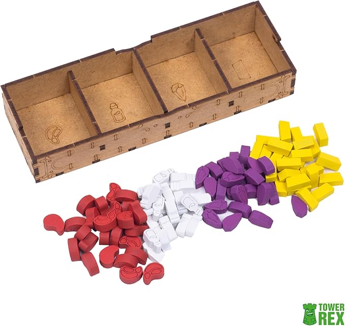 TowerRex Organizer for Wyrmspan Board Game Storage Insert for Cards Tokens and Dice Accessories Upgrade Component Trays