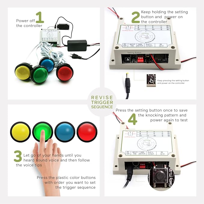 Escape Room Props 5 Colors Buttons Mechanism Press It In Order To Control 12V Magnet Lock For Exit Game Owner Player Adventurer (9 Buttons With Audio)