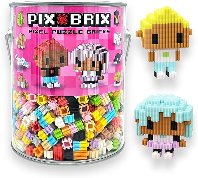 Pix Brix Pixel Art kit Puzzle Bucket - 1500-Piece Kit with 12-Color Light Palette – Patented Interlocking Building Bricks for 2D and 3D Creations – STEM Toy for Ages 6+