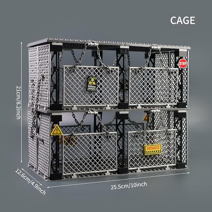 Closed Cage Building Blocks Set - Military Prison Battle Scene Building BlockCompatible with Lego World T-RexIncludes 10 Soldier Figures with Weapons