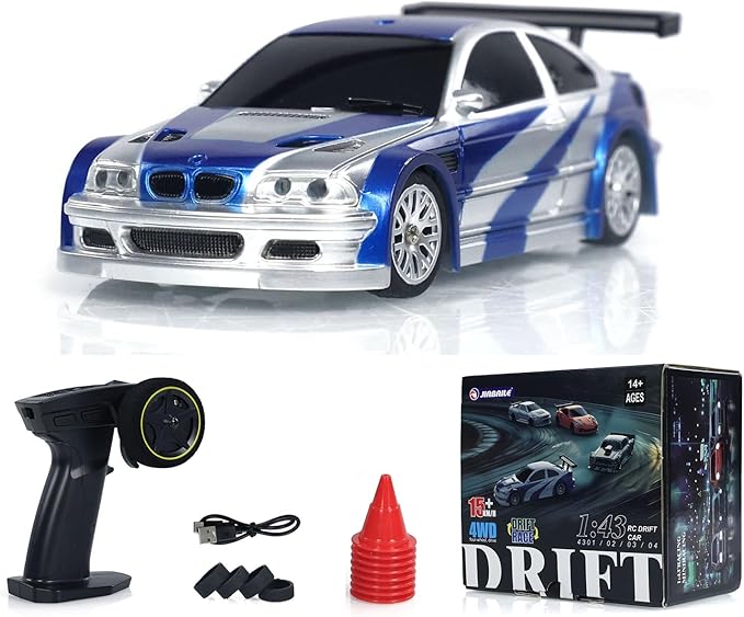 TOUCAN RC HOBBY RC 1/43 Scale Ready to Go Race Car Remote Control Drift Car 4WD Mini Lights Without a Gyro for Ages 14+