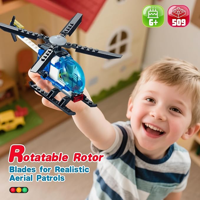 City Police Car Truck Building Sets for Boys Semi Truck and Trailer Building Blocks Vehicles Kits with Helicopter MotorcycleRace Car for Kids Ages 6 7 8 Years Old and Up