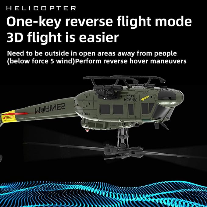 315MM C032 UH-1 Remote Control Helicopter Aircraft for Adults Expert 6CH RC Heli Helicopter Maintain Altitude Brushless Motor/Optical Flow Positioning/Fly Upside Down 3D Rolling RTF