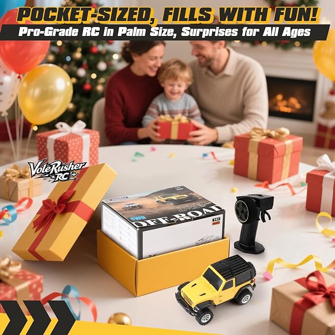 [4WD Edition 1/36 Scale Mini RC Crawler Car Toys for Age 8-14 Old Birthday Gifts Micro RC Truck 4×4 Small Cars with Off Road Full Proportional RTR 2.4GHz Remote - Yellow
