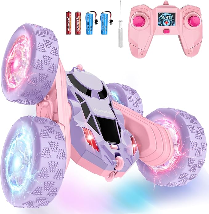 Remote Control Car Double Sided 360°Rotating 4WD RC Cars with Sparkling LED Wheels 2.4GHz Electric Race Stunt Toy Car Rechargeable Toy Cars for Boys Girls Birthday Valentines Gift