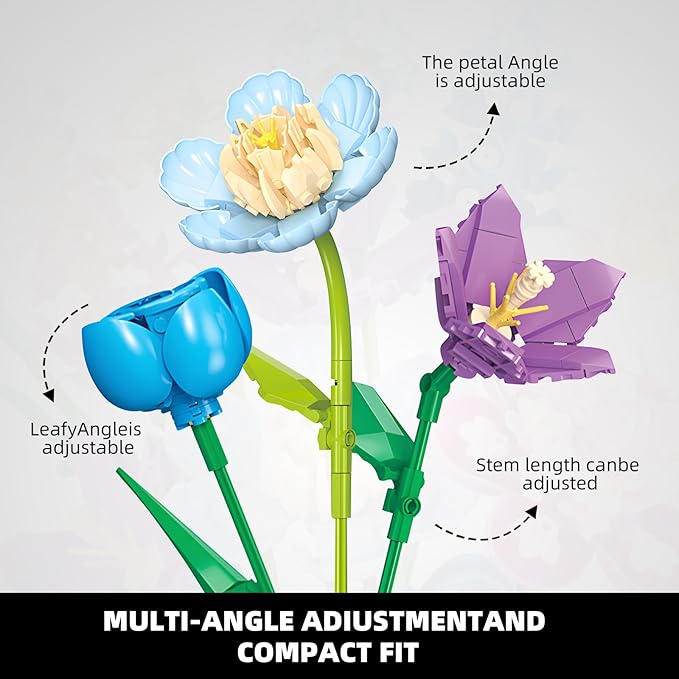 Flower Building Set for Adults Flower Bouquet Botanical Collection Unique Home Décor or Office Décor Great Gift for Her and Him (VASE NOT Included)