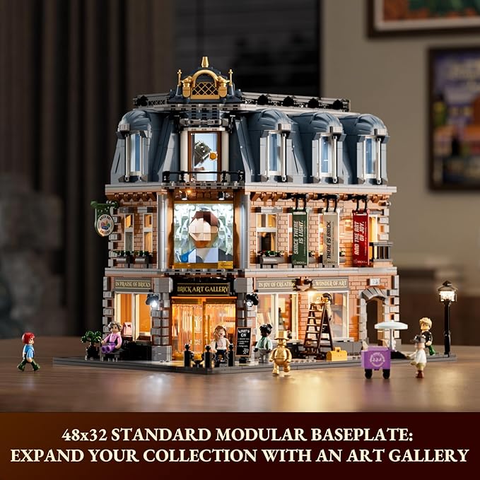 Brick Art Gallery Lighting Building Bricks Set - Town Life City Modular Collection Kit with Minifigures 3400 Pcs for Adults &amp Teen &amp Visual Art Lovers