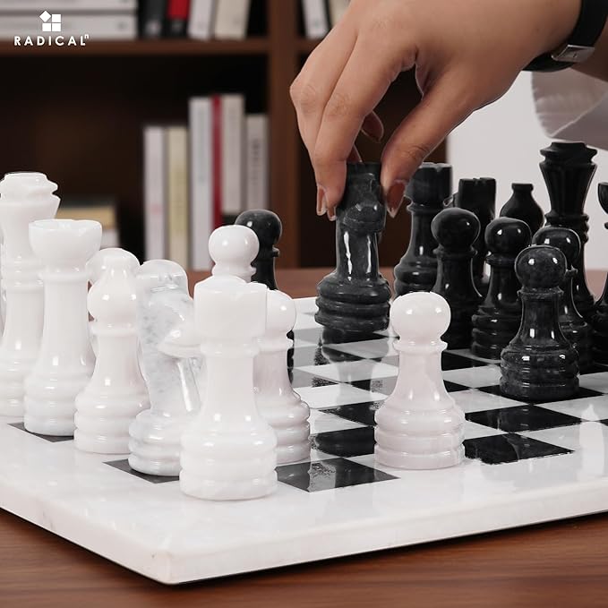 Radicaln Marble Chess Set 15 Inches White and Black with Storage Box Handmade Luxury Board Games for Adults Ideal Marble Chess Board Game Set &amp Chess Pieces