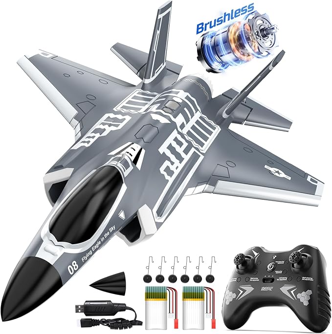 DEERC F35 4 Channel Brushless RC Plane for Adults Remote Control Airplane EDF Fighter Jet2.4GHz 6-axis Gyro Stabilizer EPP RTF Hobby Glider Aircraft Plane Easy to Fly for Advance Player