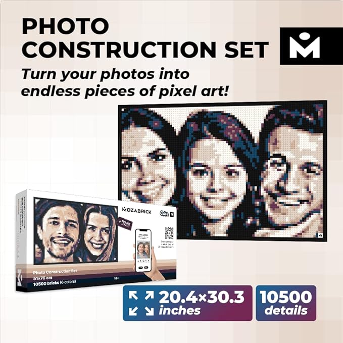 Color M Custom Photo Mosaic Building Set | DIY Craft Kit for Brick Wall Art Creation from Any Photo | Personalized Gift | Framed Building Blocks Portrait | Pixel Art Building Kit 20x30 in