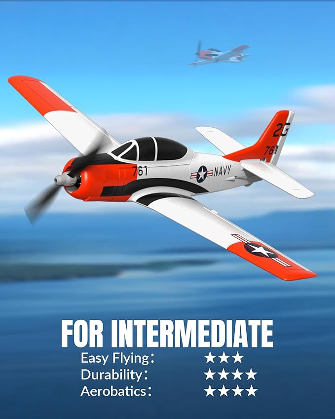volantexrc RC Plane for Beginners 4CH WWII RC Airplane T28 Trojan with Aileron 2.4Ghz Remote Control Plane with Xpilot Self Righting &amp One Key Aerobatic for Adults (761-9 RTF)