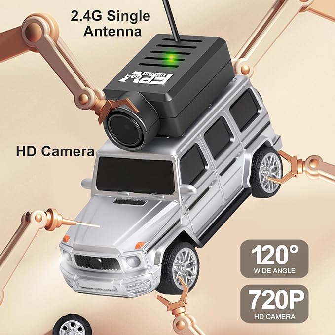 GoolRC WLtoys 6406-C Mini RC Car 2.4GHz 1:64 Scale FPV Remote Control Car with Camera 720P APP Control Rear Drive Vehicle with 2 Trailers and LED Lights for Adults (Silver)