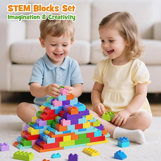 97PCS Building Blocks Set with Storage Box &amp Base Plate - STEM Educational Toys for Toddlers Kids Ages 3+ Compatible with Major Large Particle Building Block
