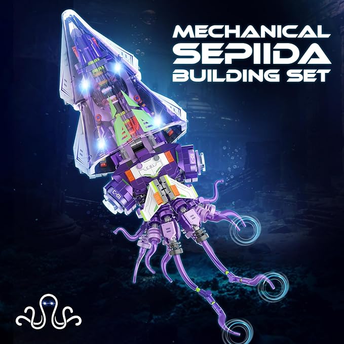 Mechanical Sepiida Building Sets for Adult Ocean Animal Collection Toy with Display Stand and Light Home Office Decor STEM Creative Gift for Teens Kids Boys Girls 8-14 975 PCS