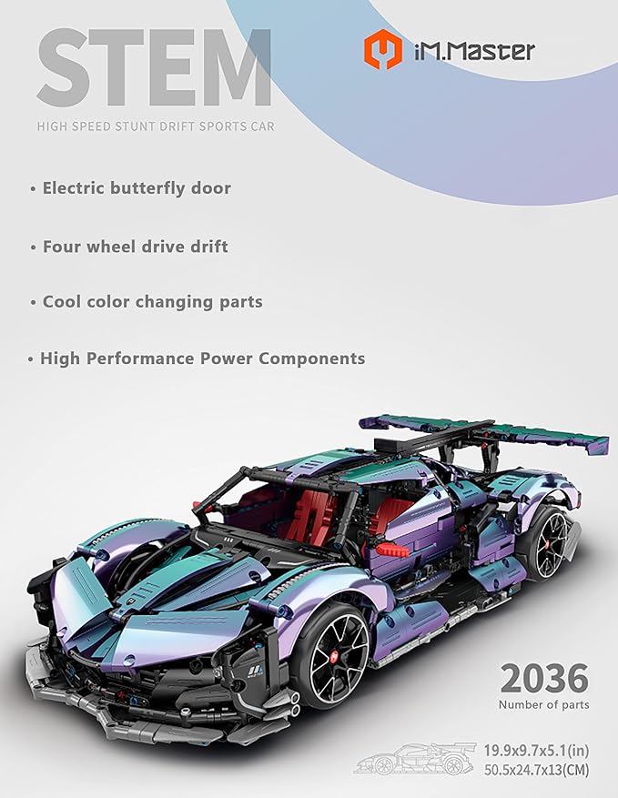 Super Sports Car Building Blocks Set 1:10 Apollo IE Raceing Car Model Building Race Engineering Toy for Adults Remote Control Drifting Hypercar with 5 Motors(2036 PCS)