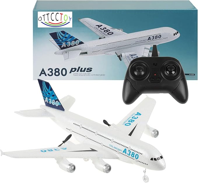 RC Plane Remote Control Airplane 2.4Ghz DIY 2 Channels Remote Control Airplane Built in 6-Axis Gyro A380 RC Aircraft for Kids EPP Foam Glider for Beginner
