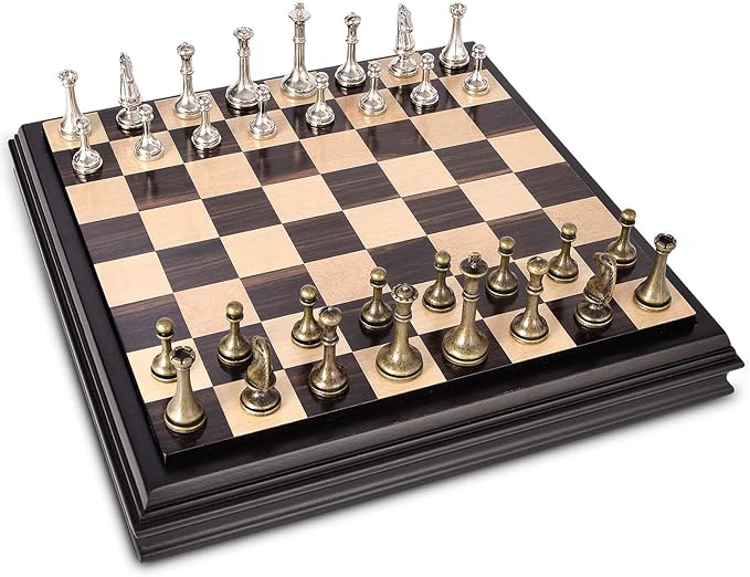 AMEROUS 12.5 inches Wooden Chess Set with Metal Chess PiecesClassic Board Game w/ 2.5'' King/Storage for Chessmen/Instructions Chess Sets for Adults Kids Beginner