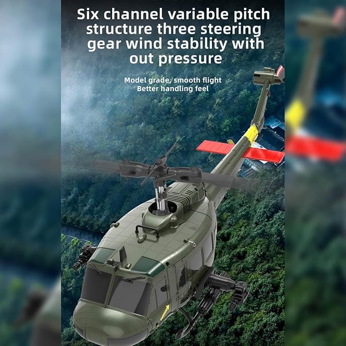 C032 UH-1 Huey RC Helicopter for Adults - 1/48 Scale 2.4G 6CH Flybarless Remote Control Helicopter Model 3D Stunt Flight &amp High-Precision RC Airplane (Shark Mouth(1 Battery))