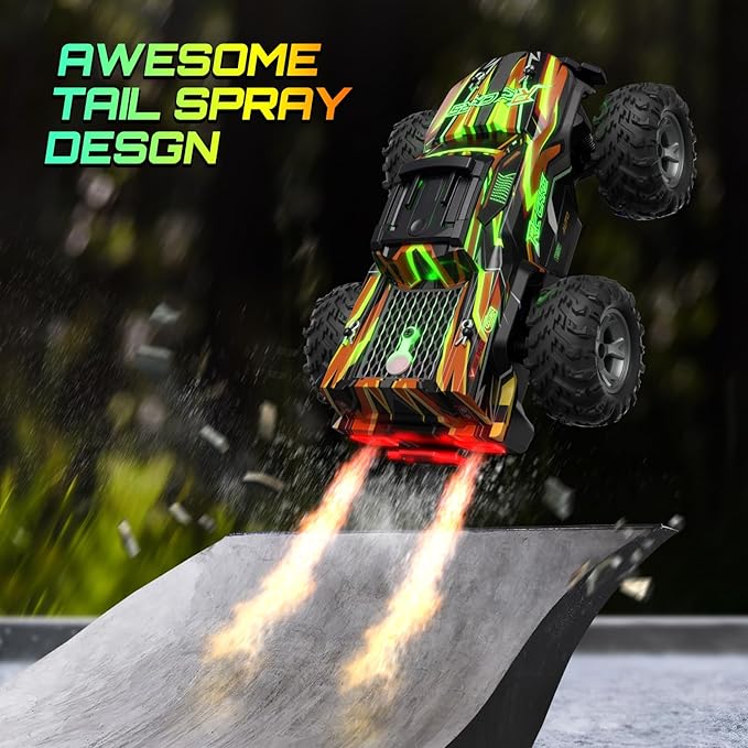 Remote Control Car for boys 1:16 Scale All Terrain RC CarsHigh Speed 25Km/h Fast Car with Colorful Led Light and spray 2x1300mAh Rechargeable Battery RC Truck Toy Car Gift for Teen Boys Girl Kids